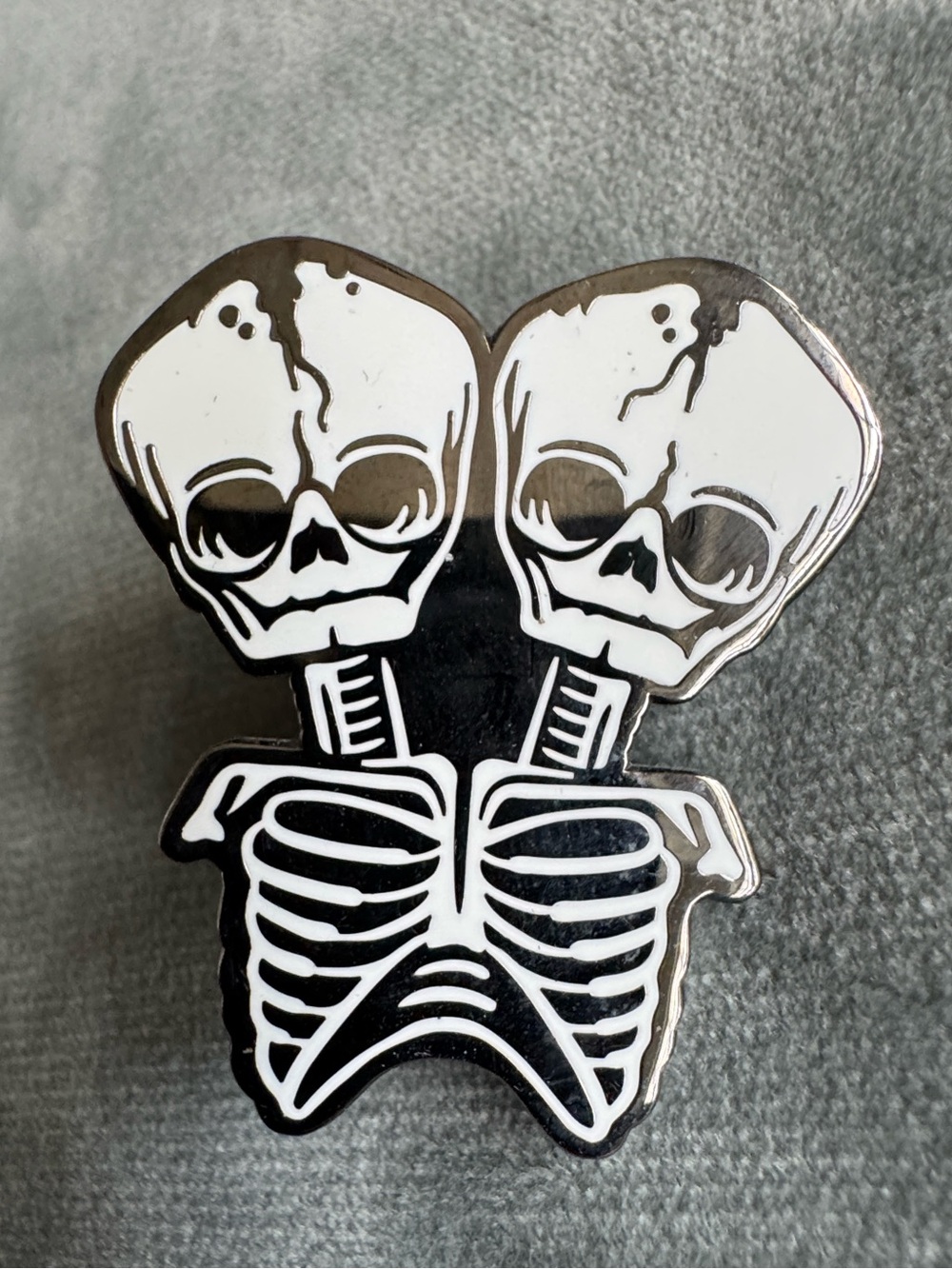 Conjoined Skeleton Chang Ang Skull Enamel Flare Pin Creepy Co.